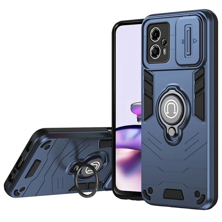 For Motorola Moto G13 4G Case PC+TPU Ring Kickstand Phone Shell with Lens Cover