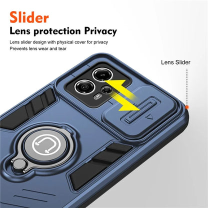 For Motorola Moto G13 4G Case PC+TPU Ring Kickstand Phone Shell with Lens Cover