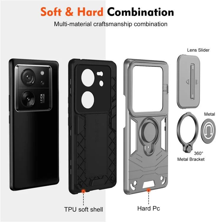 For Xiaomi 13T / 13T Pro Case PC+TPU Kickstand Phone Cover Magnetic Car Mount