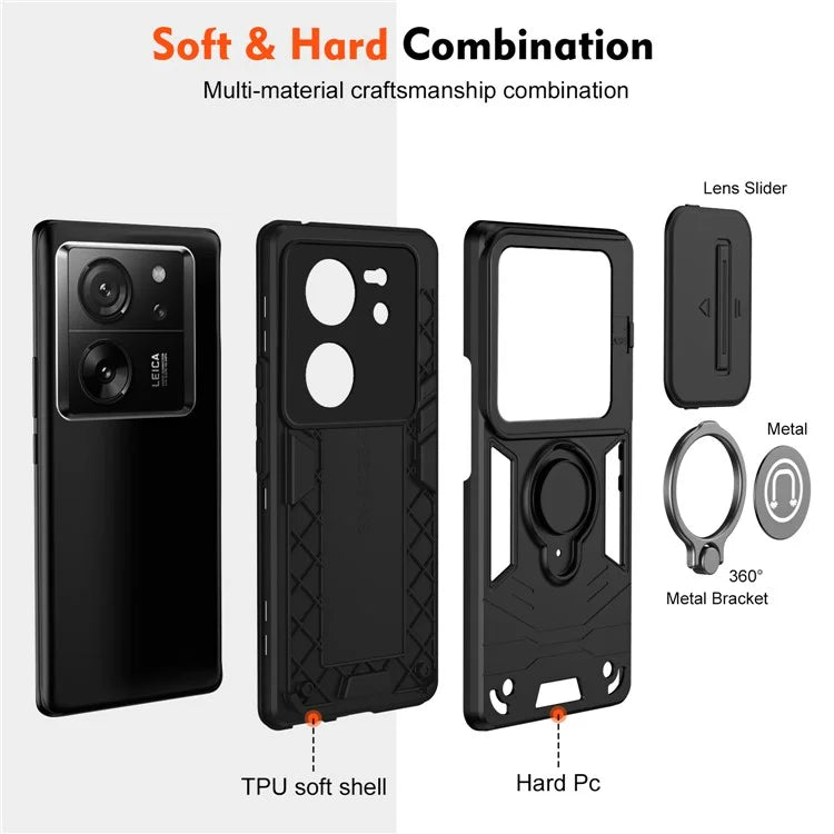 For Xiaomi 13T / 13T Pro Case PC+TPU Kickstand Phone Cover Magnetic Car Mount