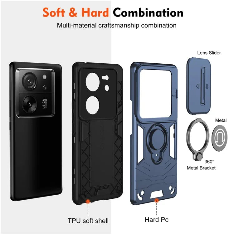 For Xiaomi 13T / 13T Pro Case PC+TPU Kickstand Phone Cover Magnetic Car Mount