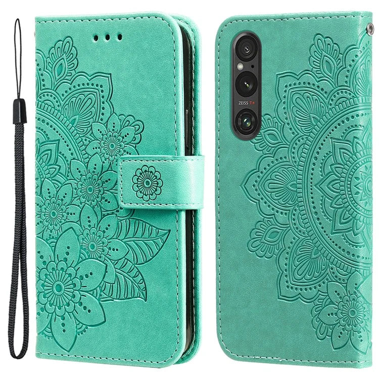 For Sony Xperia 1 V Case Flower Pattern Wallet Style Leather Phone Cover