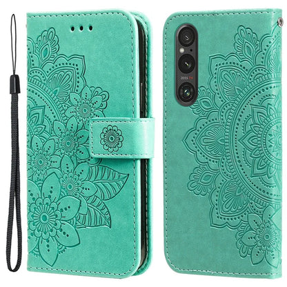 For Sony Xperia 1 V Case Flower Pattern Wallet Style Leather Phone Cover