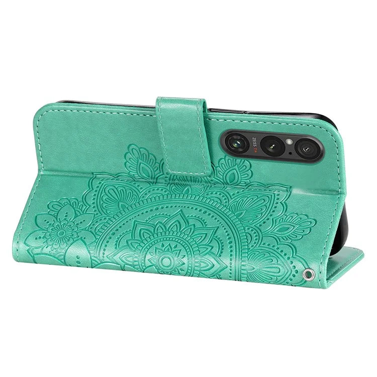 For Sony Xperia 1 V Case Flower Pattern Wallet Style Leather Phone Cover