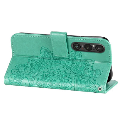 For Sony Xperia 1 V Case Flower Pattern Wallet Style Leather Phone Cover