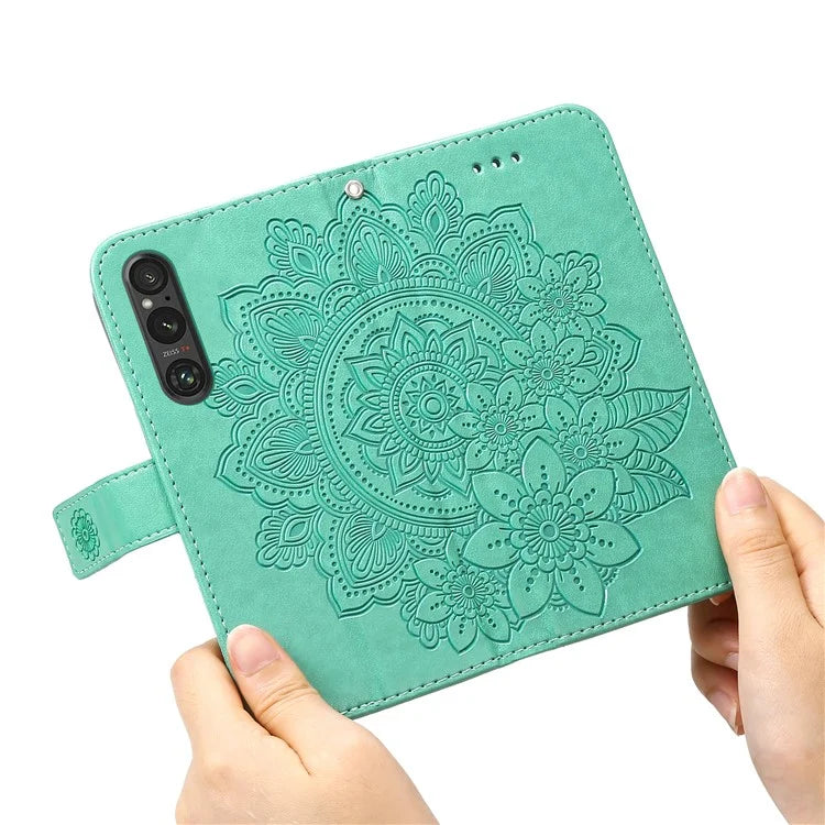 For Sony Xperia 1 V Case Flower Pattern Wallet Style Leather Phone Cover