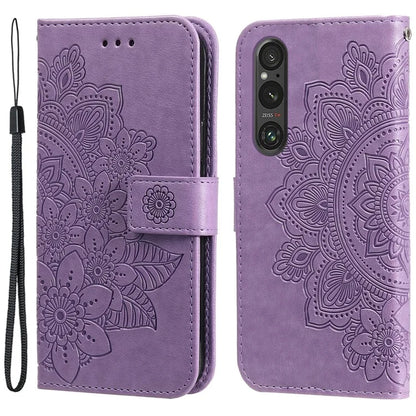 For Sony Xperia 1 V Case Flower Pattern Wallet Style Leather Phone Cover