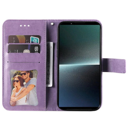 For Sony Xperia 1 V Case Flower Pattern Wallet Style Leather Phone Cover