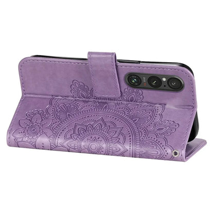 For Sony Xperia 1 V Case Flower Pattern Wallet Style Leather Phone Cover
