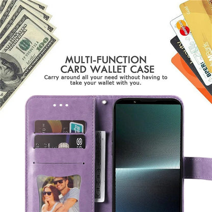 For Sony Xperia 1 V Case Flower Pattern Wallet Style Leather Phone Cover