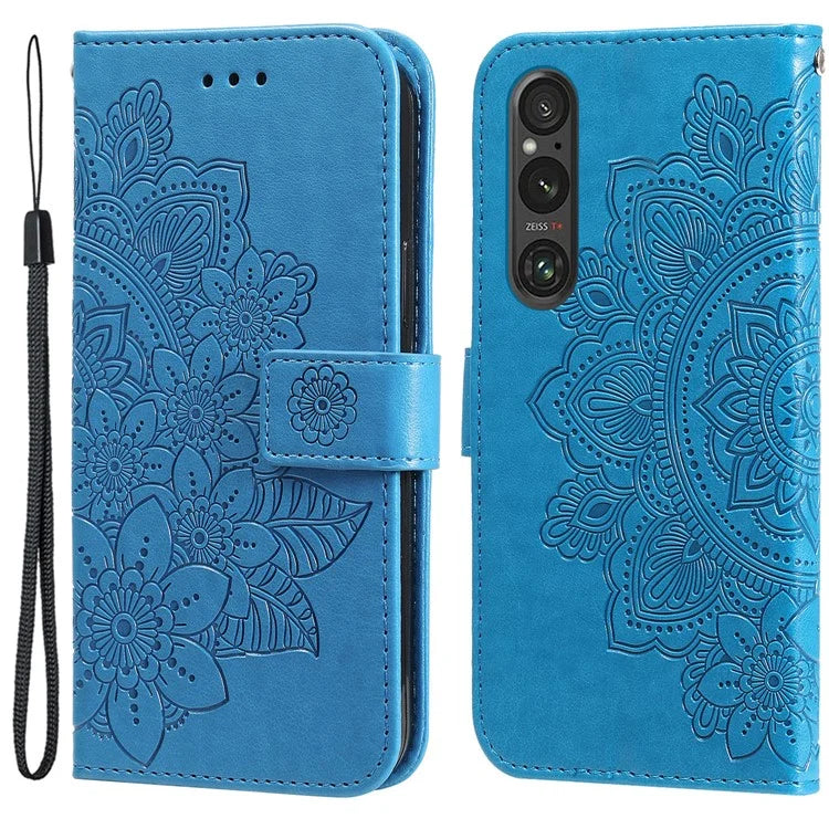 For Sony Xperia 1 V Case Flower Pattern Wallet Style Leather Phone Cover
