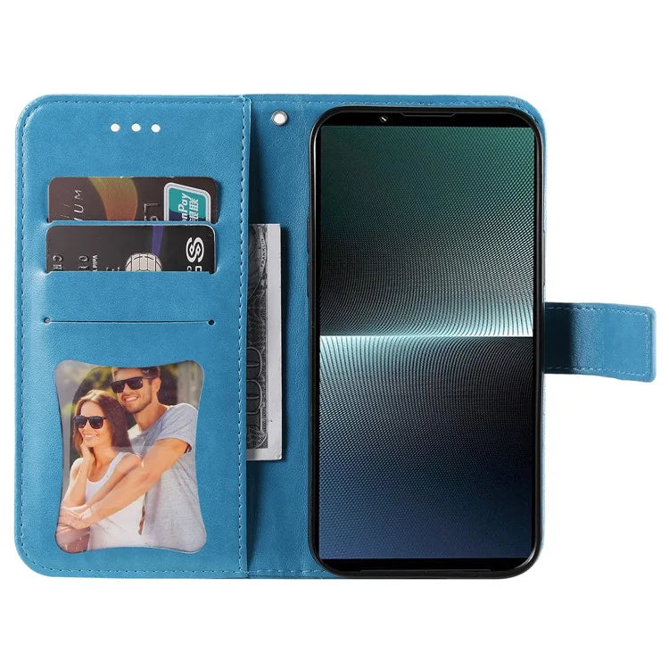 For Sony Xperia 1 V Case Flower Pattern Wallet Style Leather Phone Cover