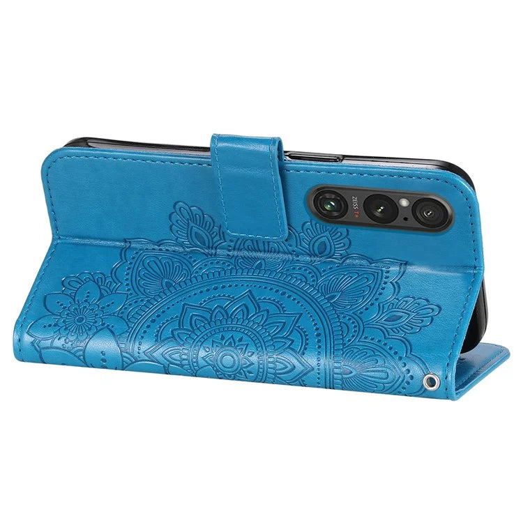 For Sony Xperia 1 V Case Flower Pattern Wallet Style Leather Phone Cover