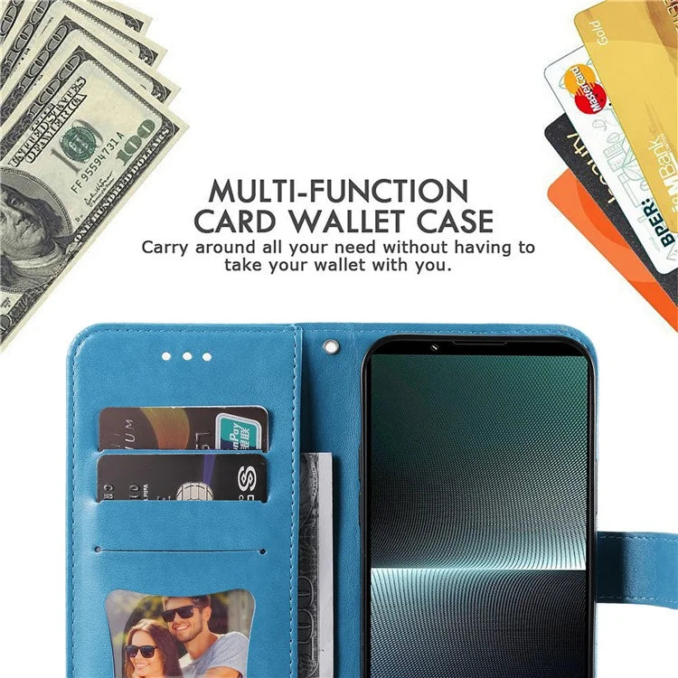 For Sony Xperia 1 V Case Flower Pattern Wallet Style Leather Phone Cover