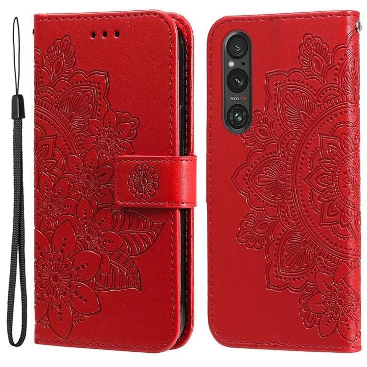For Sony Xperia 1 V Case Flower Pattern Wallet Style Leather Phone Cover