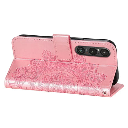 For Sony Xperia 1 V Case Flower Pattern Wallet Style Leather Phone Cover