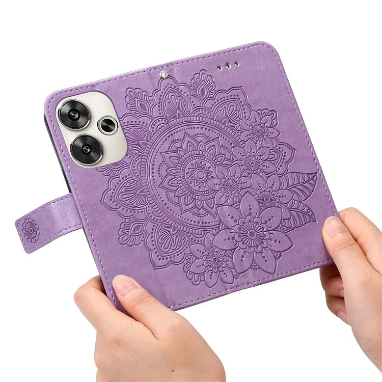 For Xiaomi Redmi Turbo 3 5G / Poco F6 5G Case PU Leather Phone Cover Flower Pattern