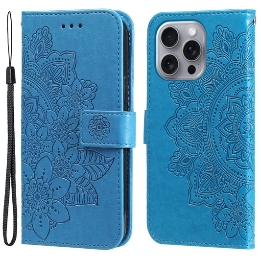 For iPhone 16 Pro Max Case Flower Imprinted Full Protection PU Leather Wallet Phone Cover