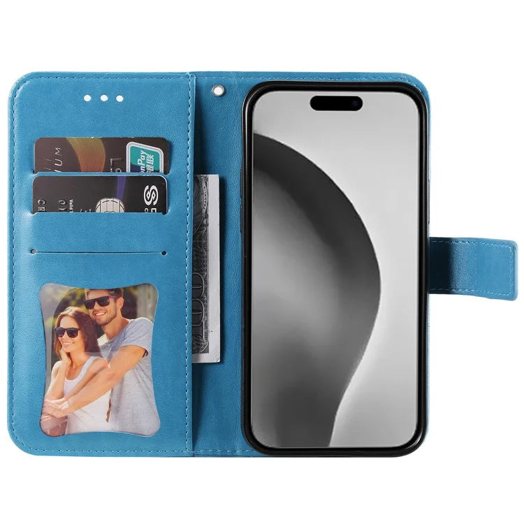 For iPhone 16 Pro Max Case Flower Imprinted Full Protection PU Leather Wallet Phone Cover