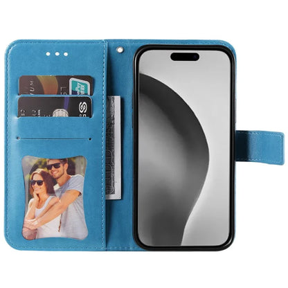For iPhone 16 Pro Max Case Flower Imprinted Full Protection PU Leather Wallet Phone Cover