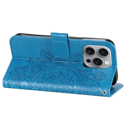 For iPhone 16 Pro Max Case Flower Imprinted Full Protection PU Leather Wallet Phone Cover