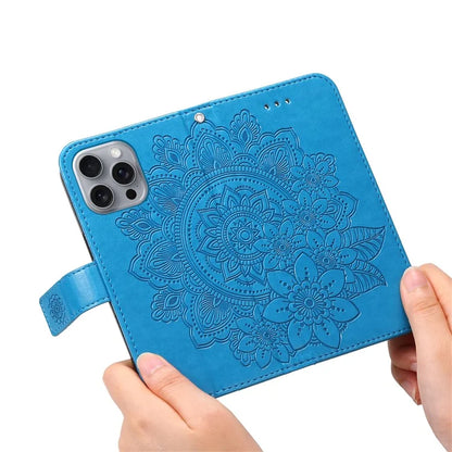 For iPhone 16 Pro Max Case Flower Imprinted Full Protection PU Leather Wallet Phone Cover