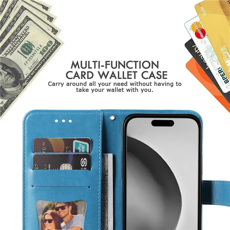 For iPhone 16 Pro Max Case Flower Imprinted Full Protection PU Leather Wallet Phone Cover