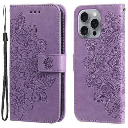 For iPhone 16 Pro Max Case Flower Imprinted Full Protection PU Leather Wallet Phone Cover