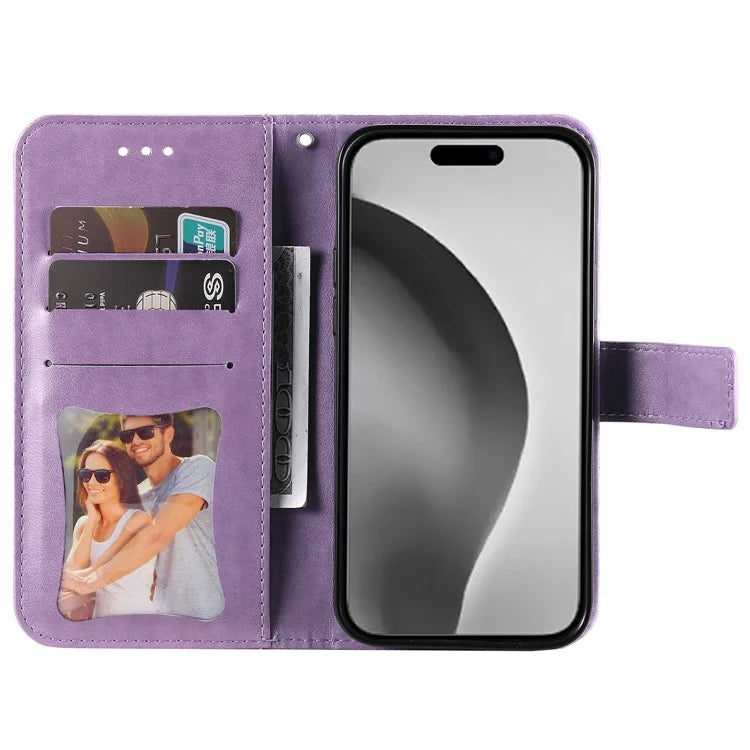 For iPhone 16 Pro Max Case Flower Imprinted Full Protection PU Leather Wallet Phone Cover