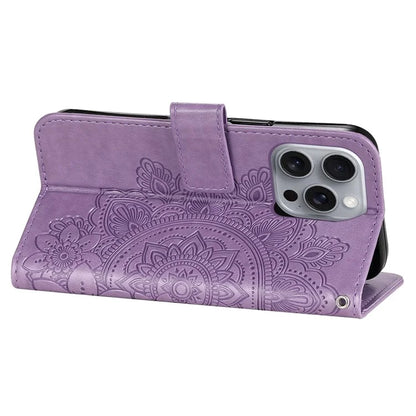 For iPhone 16 Pro Max Case Flower Imprinted Full Protection PU Leather Wallet Phone Cover