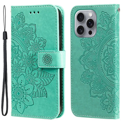 For iPhone 16 Pro Max Case Flower Imprinted Full Protection PU Leather Wallet Phone Cover