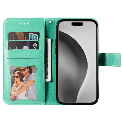 For iPhone 16 Pro Max Case Flower Imprinted Full Protection PU Leather Wallet Phone Cover