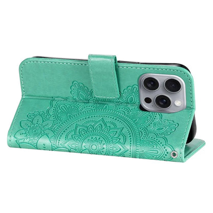 For iPhone 16 Pro Max Case Flower Imprinted Full Protection PU Leather Wallet Phone Cover