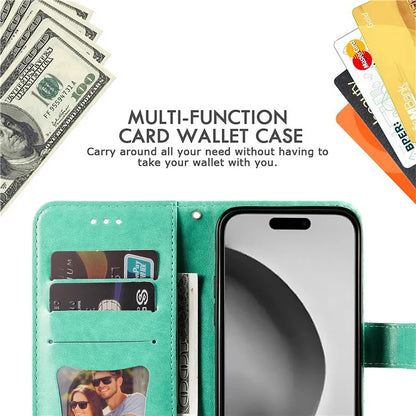 For iPhone 16 Pro Max Case Flower Imprinted Full Protection PU Leather Wallet Phone Cover
