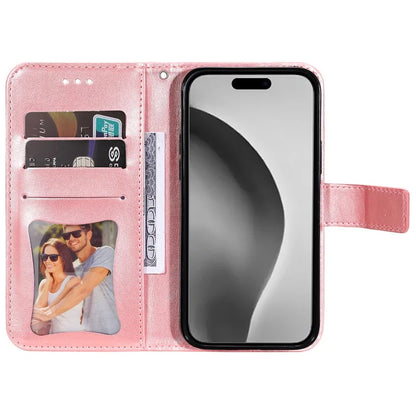 For iPhone 16 Pro Max Case Flower Imprinted Full Protection PU Leather Wallet Phone Cover