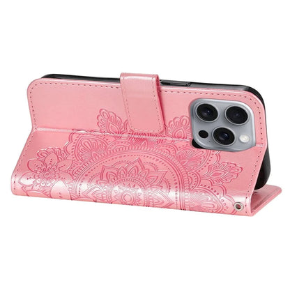 For iPhone 16 Pro Max Case Flower Imprinted Full Protection PU Leather Wallet Phone Cover