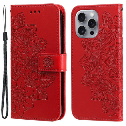For iPhone 16 Pro Max Case Flower Imprinted Full Protection PU Leather Wallet Phone Cover