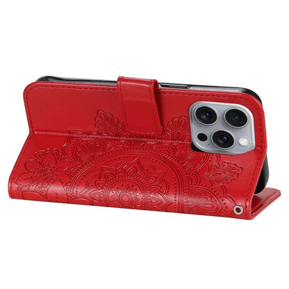 For iPhone 16 Pro Max Case Flower Imprinted Full Protection PU Leather Wallet Phone Cover