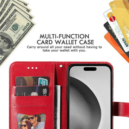 For iPhone 16 Pro Max Case Flower Imprinted Full Protection PU Leather Wallet Phone Cover