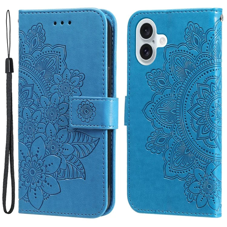 For iPhone 16 Case Flower Imprinted PU Leather Wallet Shockproof Phone Cover