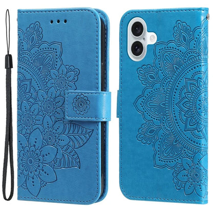 For iPhone 16 Case Flower Imprinted PU Leather Wallet Shockproof Phone Cover