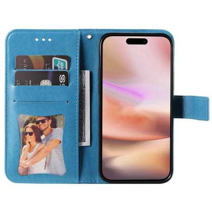 For iPhone 16 Case Flower Imprinted PU Leather Wallet Shockproof Phone Cover