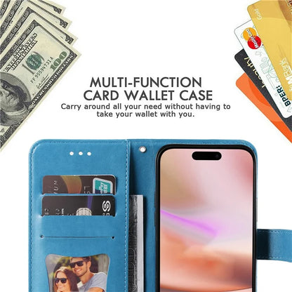 For iPhone 16 Case Flower Imprinted PU Leather Wallet Shockproof Phone Cover