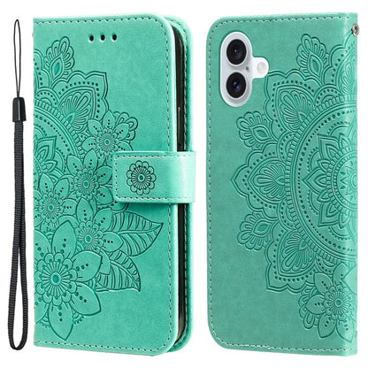 For iPhone 16 Case Flower Imprinted PU Leather Wallet Shockproof Phone Cover