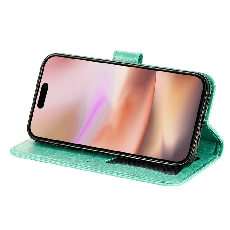 For iPhone 16 Case Flower Imprinted PU Leather Wallet Shockproof Phone Cover