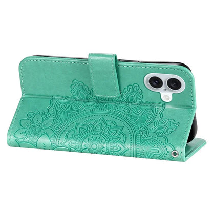 For iPhone 16 Case Flower Imprinted PU Leather Wallet Shockproof Phone Cover