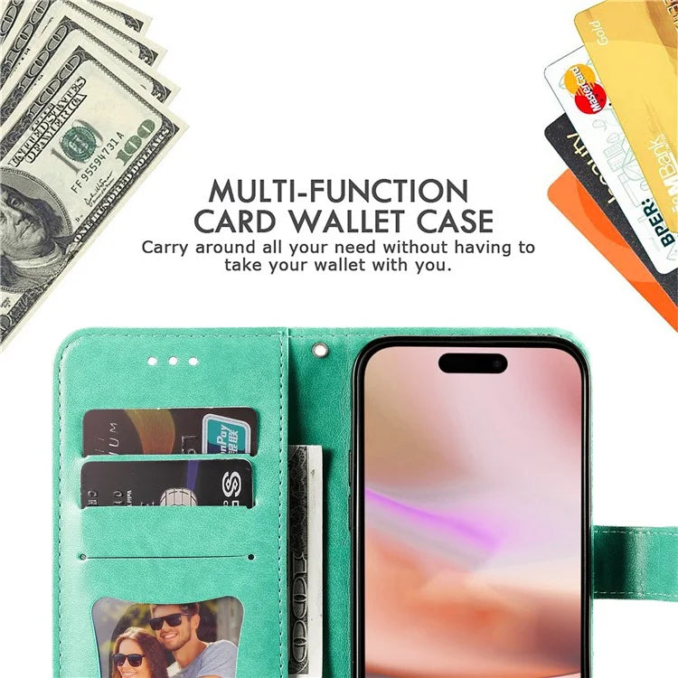 For iPhone 16 Case Flower Imprinted PU Leather Wallet Shockproof Phone Cover