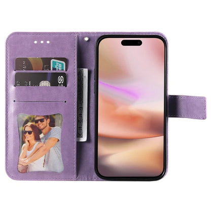 For iPhone 16 Case Flower Imprinted PU Leather Wallet Shockproof Phone Cover