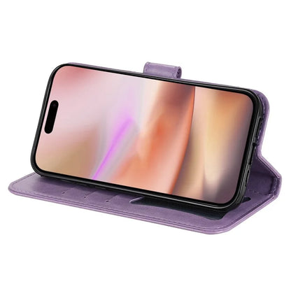 For iPhone 16 Case Flower Imprinted PU Leather Wallet Shockproof Phone Cover