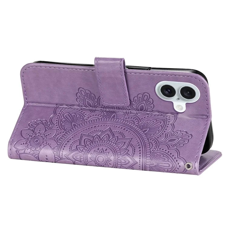 For iPhone 16 Case Flower Imprinted PU Leather Wallet Shockproof Phone Cover